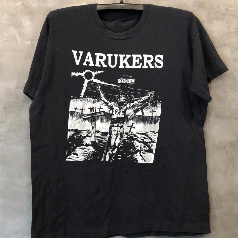 The varukers朋克死亡黑金属高街vibe重磅复古oversize短袖T恤男