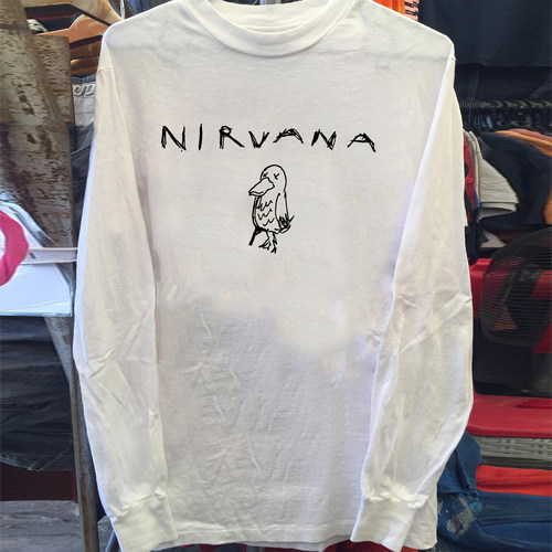 Nirvana涅槃天使摇滚乐队周边美式趣味手绘潮牌长袖小众情侣款T恤