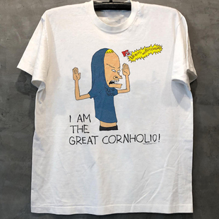 Beavis and Butthead瘪四与大头蛋动画卡通美式复古小领口短袖T恤