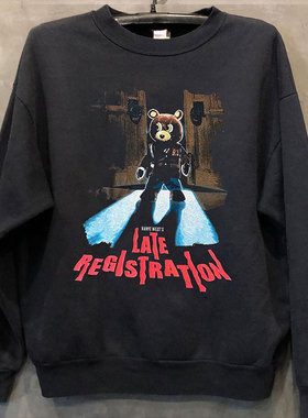 Kanye West侃爷辍学小熊Vintage高街复古vibe男女宽松连帽卫衣潮