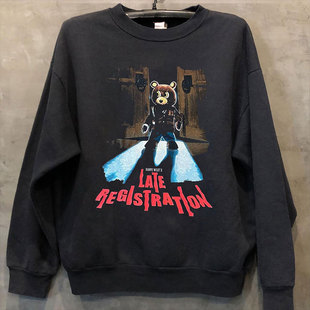 Kanye West侃爷辍学小熊Vintage高街复古vibe男女宽松连帽卫衣潮