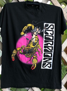 Scorpions蝎子乐队复古朋克街头摇滚小领口短袖美式重磅棉男女T恤