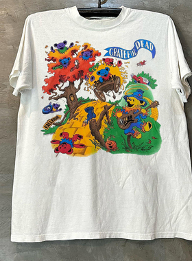 Grateful Dead卡通小熊风短袖T恤Y2K童趣校园风重磅棉情侣半袖潮