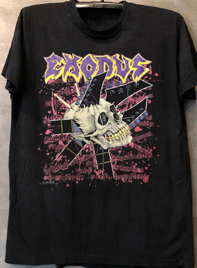 EXODUS摇滚乐队骷髅音符墨点怀旧短袖vintage复古潮流男女宽松T恤