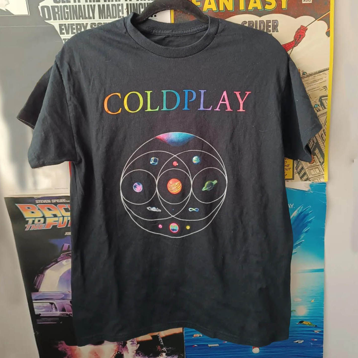 Coldplay酷玩乐队甜酷浪漫风短袖T恤Vintage环保主题重磅棉半袖潮 - 实物图