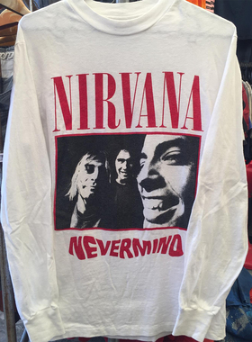 Nirvana涅槃乐队男女同款长袖T恤vintage古着潮牌美式情侣款上衣