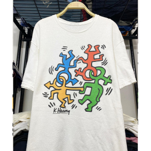 Keith Haring凯斯哈林联名手绘涂鸦oversize慵懒风男女短袖T恤棉