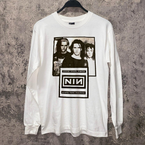 Nine Inch Nails九寸钉乐队美式复古工业摇滚嘻哈潮牌印花长袖T恤