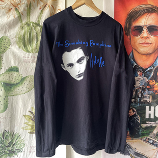 复古上衣潮 T恤chic美式 Smashing Pumpkins碎南瓜乐队直喷人像长袖