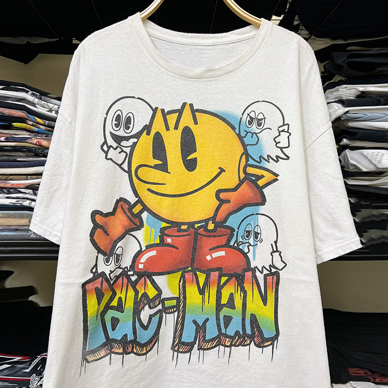 Pac-Man吃豆人经典街机类游戏短袖T恤vintage重磅棉美式男女半袖