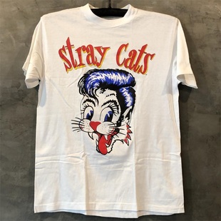 Stray Cats流浪猫乐队vintage复古迷途猫短袖T恤男女情侣款半袖潮