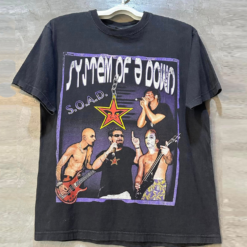 堕落体制乐队美式小领口短袖T恤