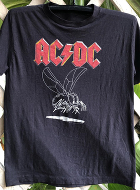 ACDC摇滚乐队简约高级感vintage复古hiphop炸街男女小领口短袖T恤