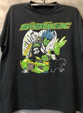 Static X欧美工业金属乐队高街vibe潮流落肩短袖oldschool男女T恤