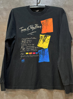 Town Of Palm Beach潮牌数码直喷长袖T恤衫美式重磅棉vintage上衣