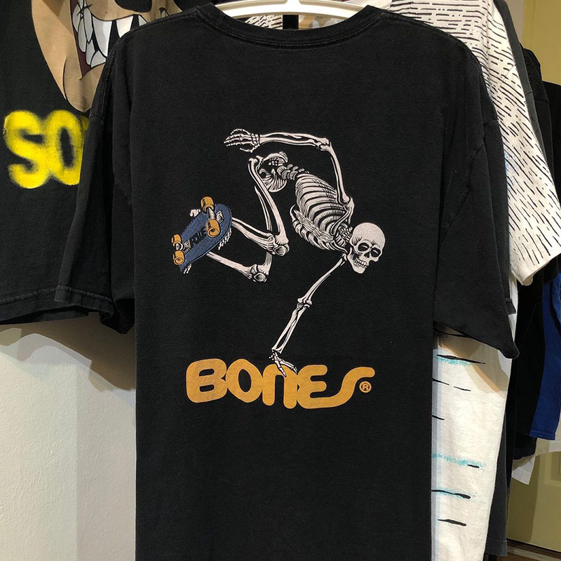 vintage欧美骨骼滑板高街潮流t恤