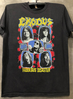 Exodus乐队专辑人像潮牌短袖T恤vibe美式氛围感重磅小领口半袖男