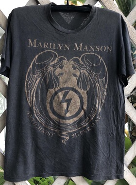 Marilyn Manson玛丽莲曼森vintage复古短袖美式街头慵懒风潮流T恤