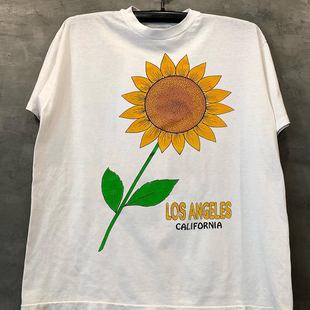 California加州向日葵美式复古慵懒风短袖街头oversize男女T恤潮
