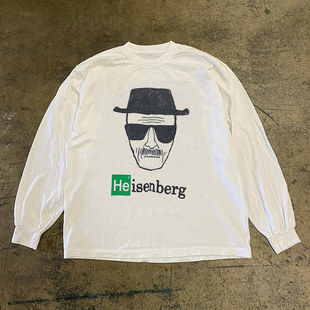海森堡物理学家oldschool美潮涂鸦人像印花长袖男女纯棉小领口T恤