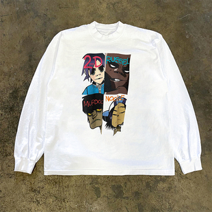 Gorillaz街头霸王乐队动画街头oversize高级感长袖男女复古T恤潮