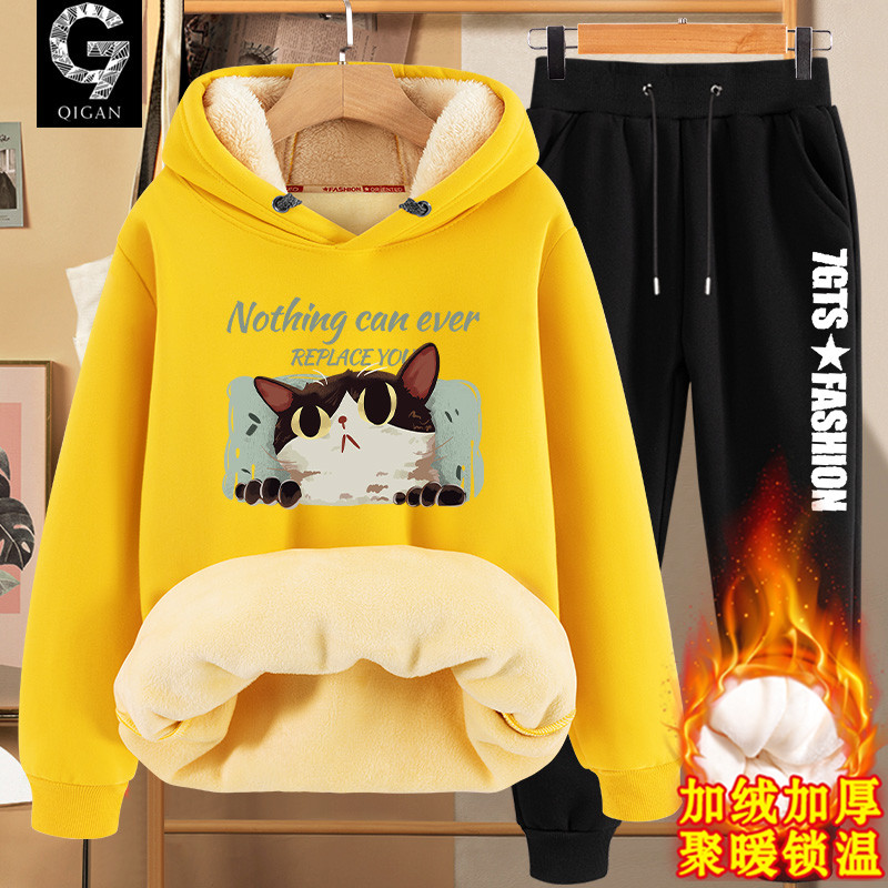 卫衣加厚男款冬季青少年运动套装