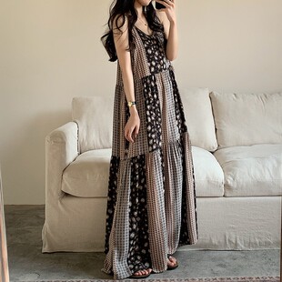 民族风睡裙夏天薄款棉绸无袖吊带睡衣连衣裙休闲宽松胖MM大码加肥