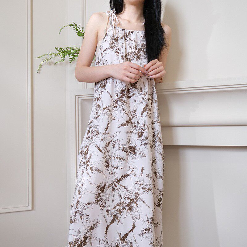 2026夏季带口袋睡裙无袖吊带连衣裙女款中裙梭织纯棉睡衣家居服薄