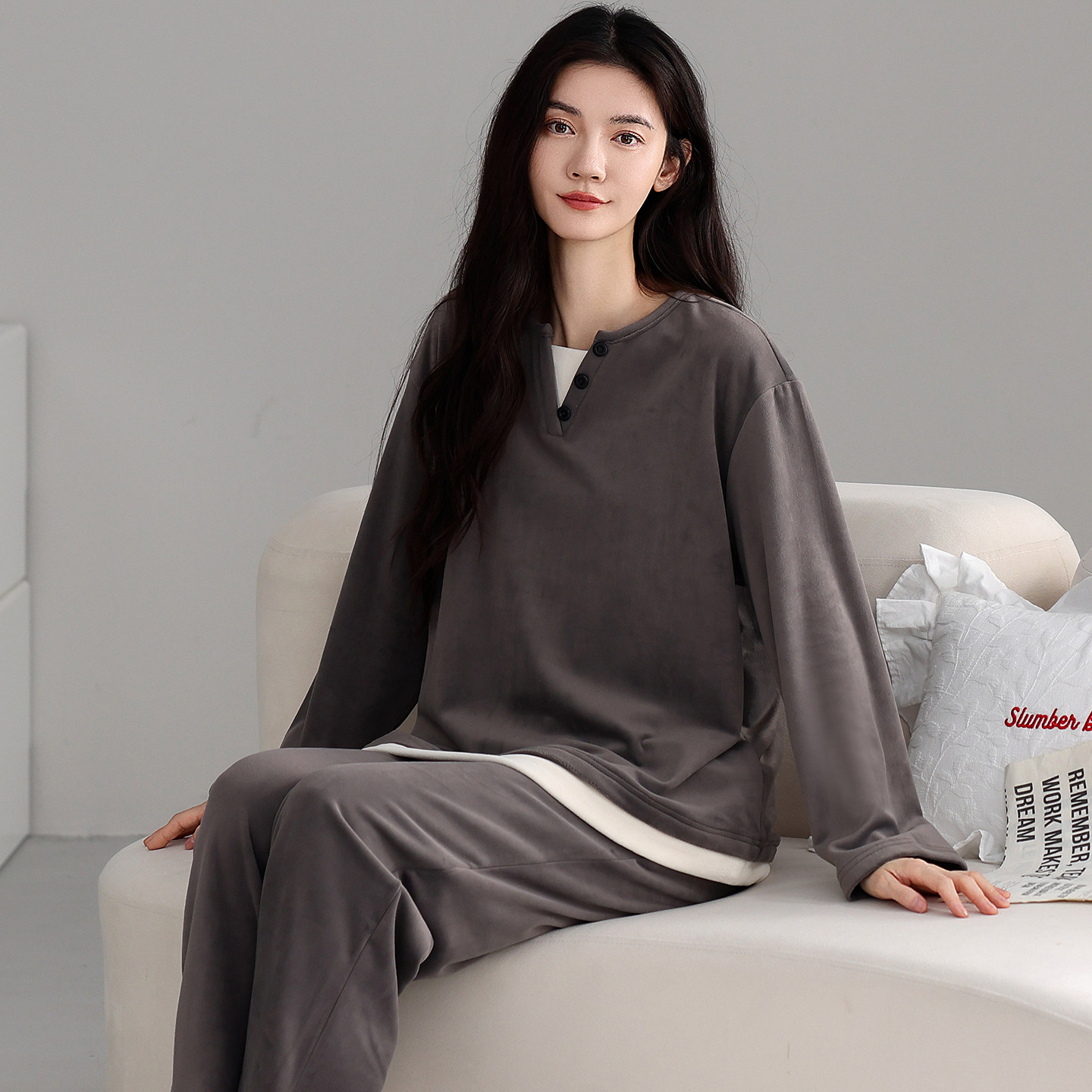2026女款套头海岛绒长袖长裤睡衣套装冬天法兰绒家居服加厚款保暖