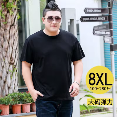 夏季薄款纯棉t恤男士短袖宽松圆领休闲汗衫胖子加大码加肥半袖丅
