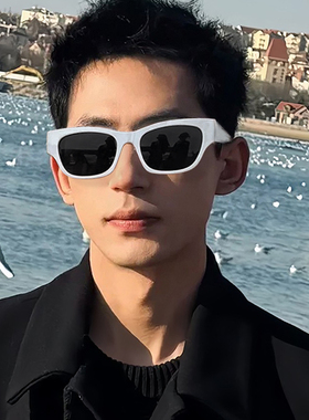 白色高级感小框防紫外线近视太阳眼镜男士复古方框墨镜女圆脸防晒