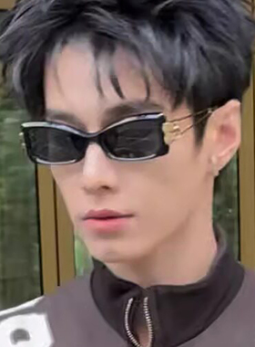 何与同款痞帅蝶形韩版太阳镜男高级感防紫外线氛围感小框墨镜潮