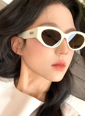 韩版高级感复古小框猫眼墨镜遮阳防紫外线近视太阳眼镜女度假潮