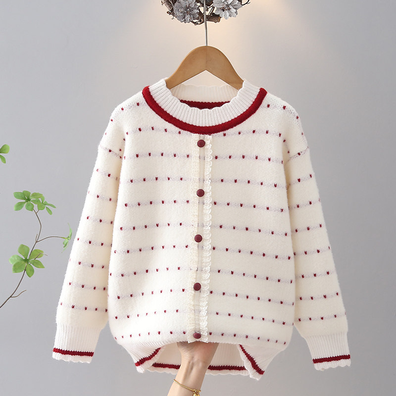 女童水貂绒加厚毛衣2025秋冬季新款洋气花边中大童打底衫上衣,童装/婴儿装/亲子装,毛衣/针织衫,淘宝优惠券,粉丝福利购,淘宝优惠卷