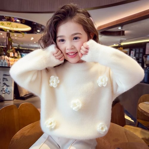 女童水貂绒毛衣2025秋冬季新款中大童保暖女孩针织打底衫毛衣