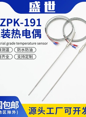 k型铠装热电偶wrnk-191探针式测温线温控探头PT100k型温度传感器