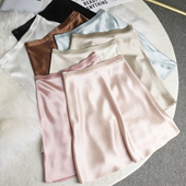 半身裙女短裙高腰A字版 真醋酸面料 缎面光泽通勤OL马卡龙色垂坠