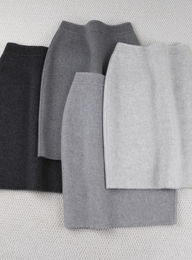 浅中深灰色款秋冬半身裙羊毛绒呢高腰保暖修身包臀中裙通勤职业OL