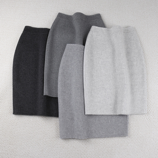 浅中深灰色款 包臀中裙通勤职业OL 秋冬半身裙羊毛绒呢高腰保暖修身