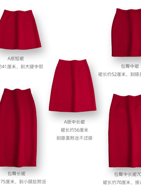 中国红色秋冬半身裙短中长款双面羊毛呢绒包臀A版保暖喜庆结婚礼
