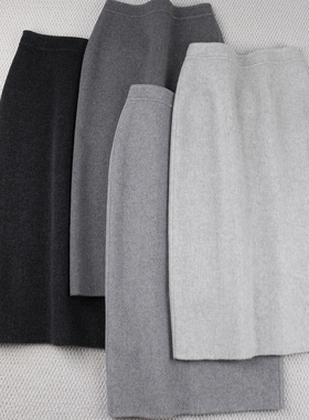 2025新款浅中深灰色秋冬半身中长裙羊毛呢保暖厚实OL包臀直筒显瘦