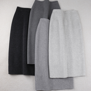 2025新款浅中深灰色秋冬半身中长裙羊毛呢保暖厚实OL包臀直筒显瘦