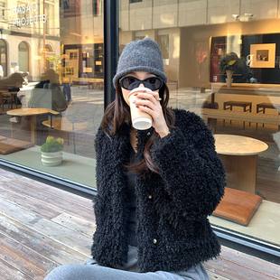 【清仓商品不退不换】香椰摩卡/羊羔毛短款外套显瘦毛茸茸上衣