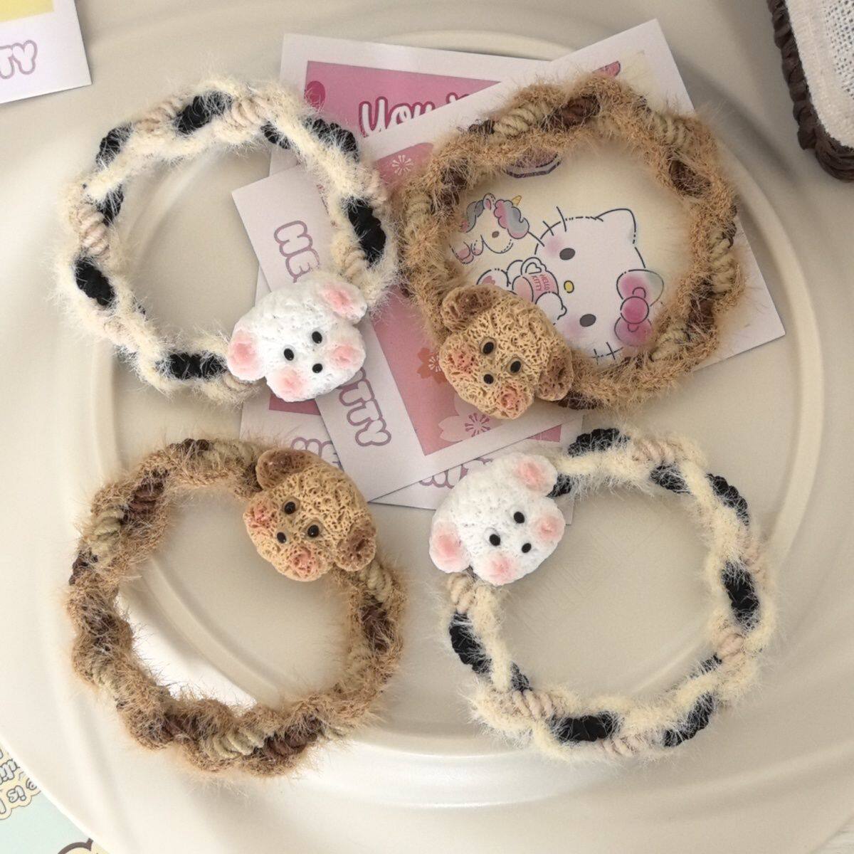 秋冬毛毛小狗发圈甜美简约扎马尾皮筋ins风毛绒高弹麻花发绳头绳