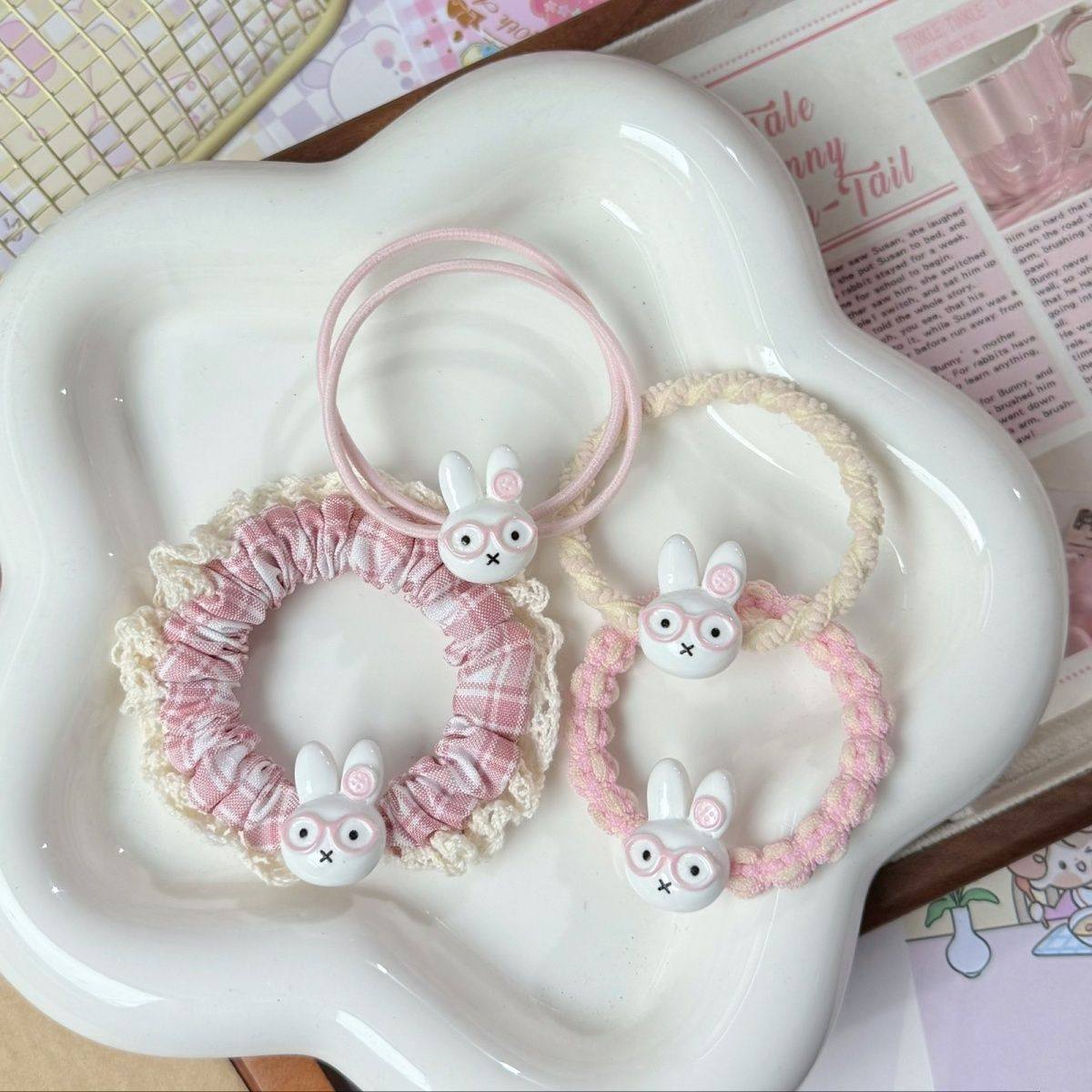 超萌甜美情侣闺蜜发饰头绳可爱眼镜米菲兔粉色发圈组合ins少女心