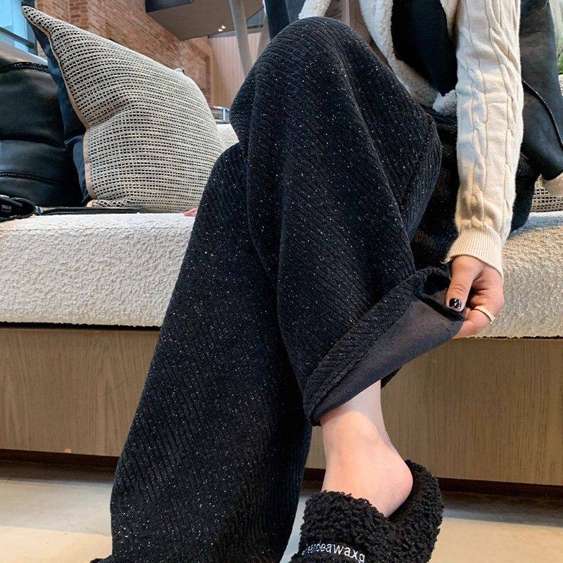 高级感黑色细闪阔腿裤女秋冬慵懒风软糯垂感宽松直筒裤子,男装,休闲裤,淘宝优惠券,粉丝福利购,淘宝优惠卷