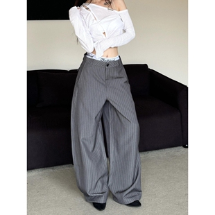 休闲裤 男女cleanfit垂感阔腿西装 潮 竖条纹设计高级感西裤 复古夏季