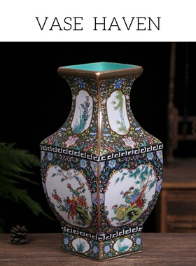 宋代宋式美学超好看黑底珐琅彩仿古中式氛围感花瓶设计感小众摆件