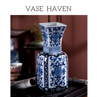 宋式美学超好看网红爆款青花瓷腊梅花瓶缠枝莲陶瓷氛围感插花器