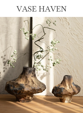 宋式美学景德镇异形陶瓷花瓶特别好看的高级设计感小众插花器摆件